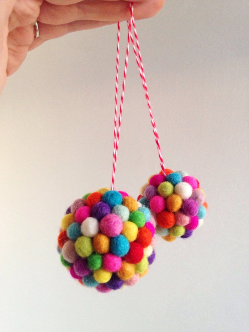 Rainbow Pom Pom Bauble. Christmas Tree Decoration. Christmas Tree Ornament. Felt Decor. Felt Ornament. Felt Ball Bauble. Holiday Decor image 2