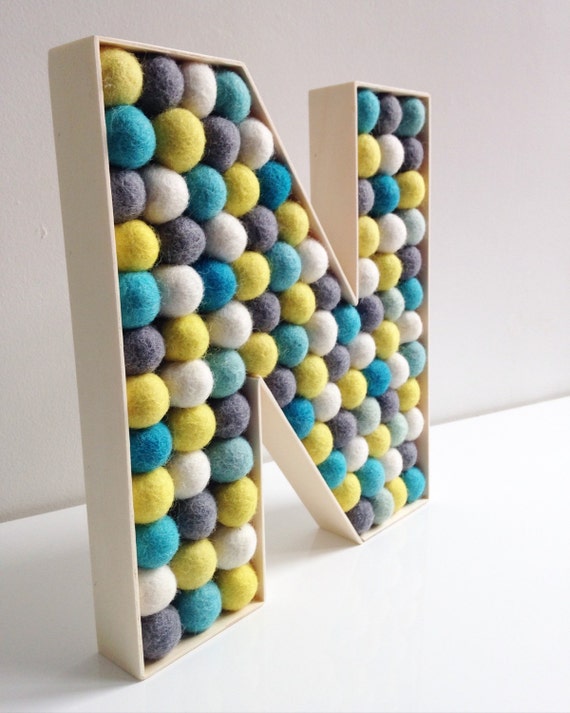 Kids Room Decorative Letter N Felt Ball Free Standing Etsy