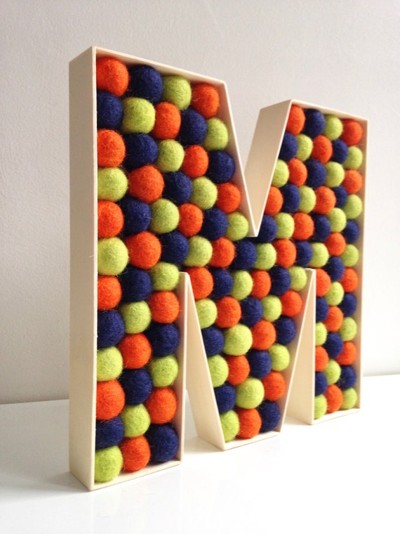 Felt Ball Filled Wooden Letter M Free Standing Letters Etsy