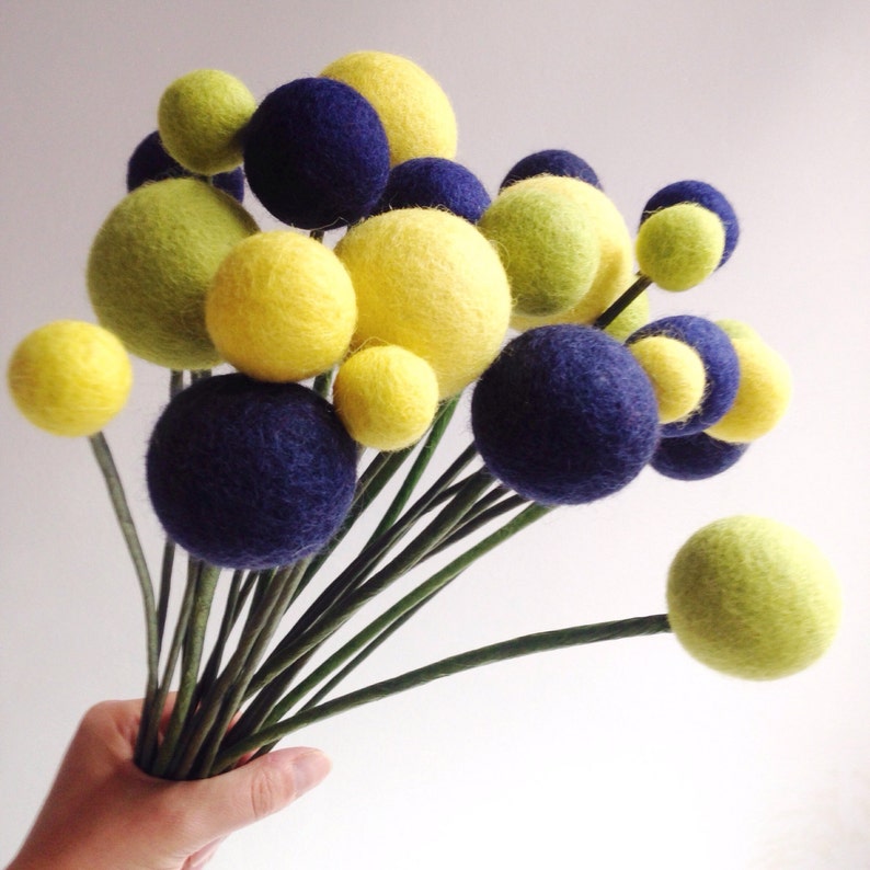 Felt Ball Flowers, Felt Ball Bouquet, Billy Balls, Craspedia, Pom Pom Flowers, Modern Flower Arrangement, Anniversary Gift, Wool Anniversary image 2