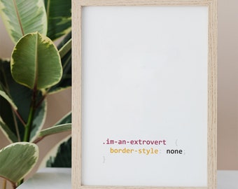 Borde extrovertido ninguno / Código / CSS / Programación / TI / Póster / Regalo / A4 / Póster enviado por correo / Arte impreso / Arte de pared / Tipografía