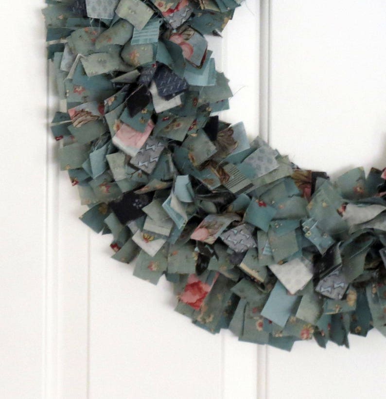 Door Hanger Celadon Green, 20 Inch Wreath 16 Inch Wire Frame Rag Wreath Rustic Wreath Shabby Decor Blue Green Wreath Wall Decor