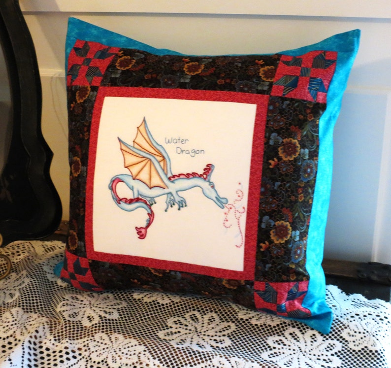 Dragon Pillow Cover Pieced Pillowcase With Hand Embroidery Etsy
