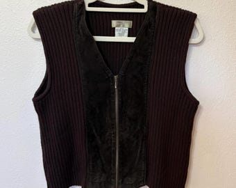 Colete feminino vintage The Territory Ahead marrom com detalhes em couro, tamanho G