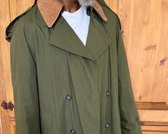 vintage mens olive green london fog raincoat overcoat trenchcoat size 40 short