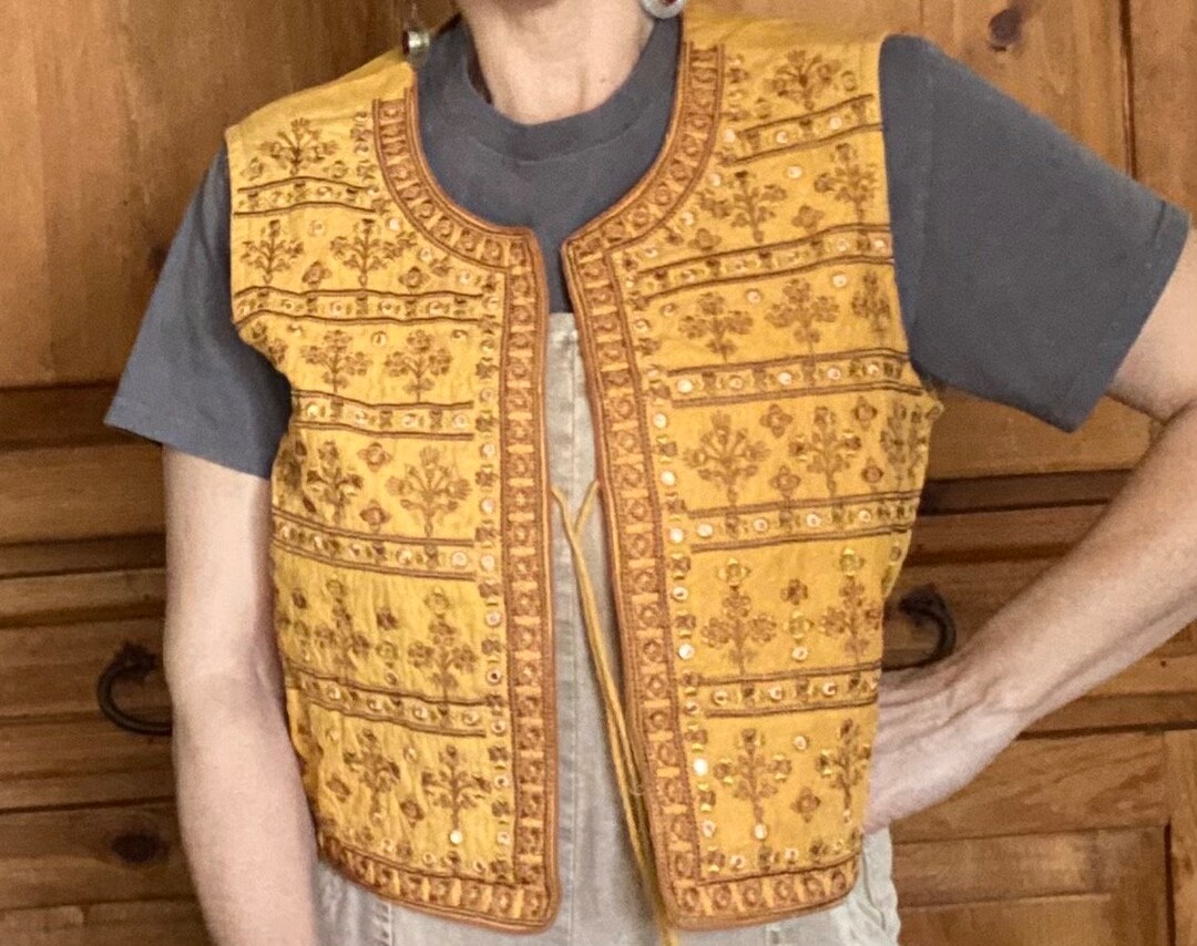 Yellow Indian Mirrored Vest M - Etsy