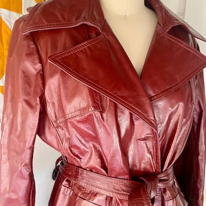 Vintage 70s merlot leather coat jacket collar womens