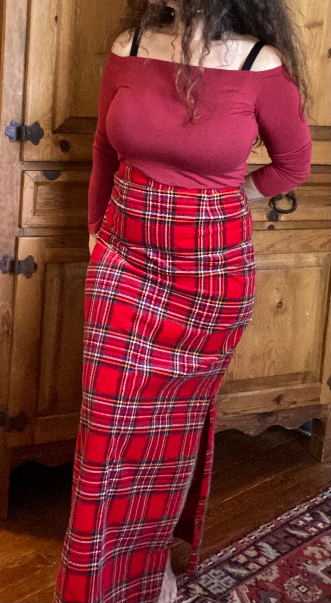 Vintage Silk Floral A-Line Maxi Skirt Red