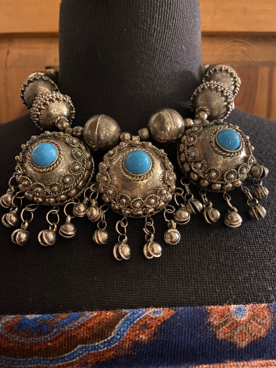 indian ethnic large silver beaded necklace