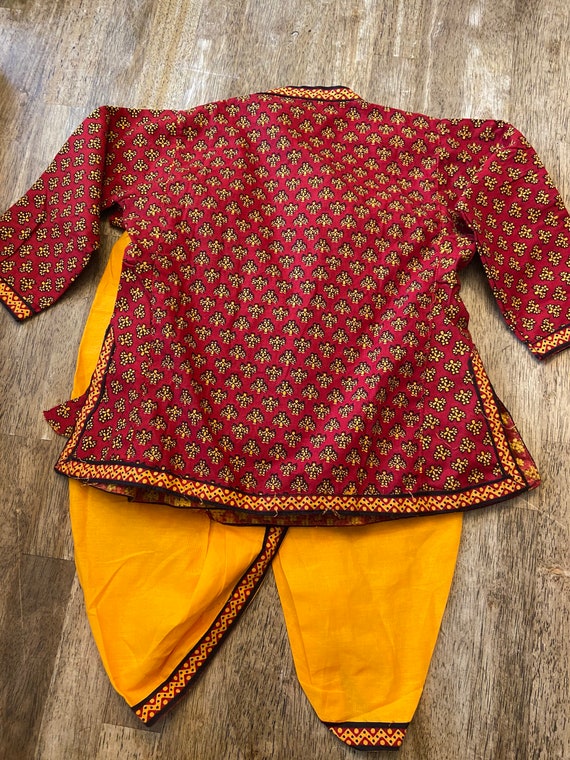 indian cotton dress kurta set red yellow for todd… - image 2