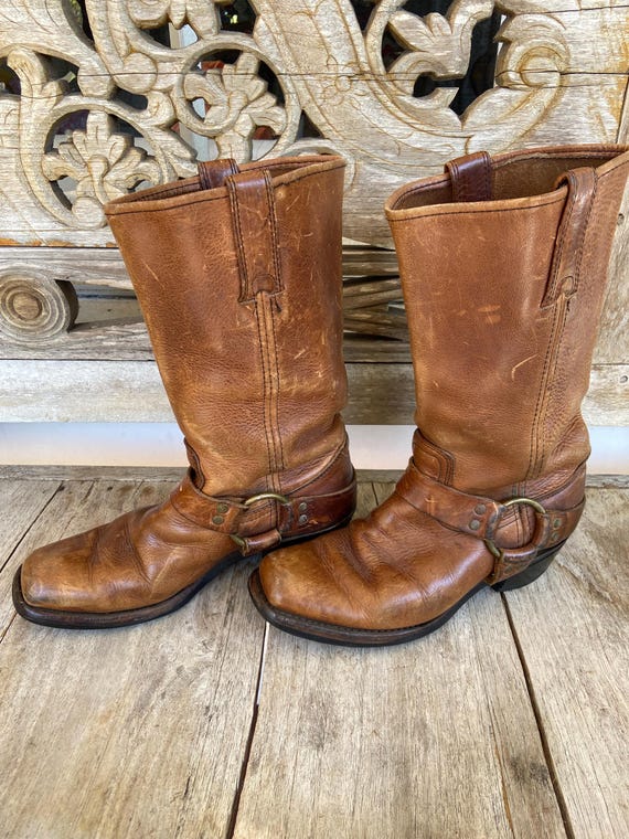 Brown Mens 7.5 Motorcycle Boots Harness Ring Square Toe - Etsy