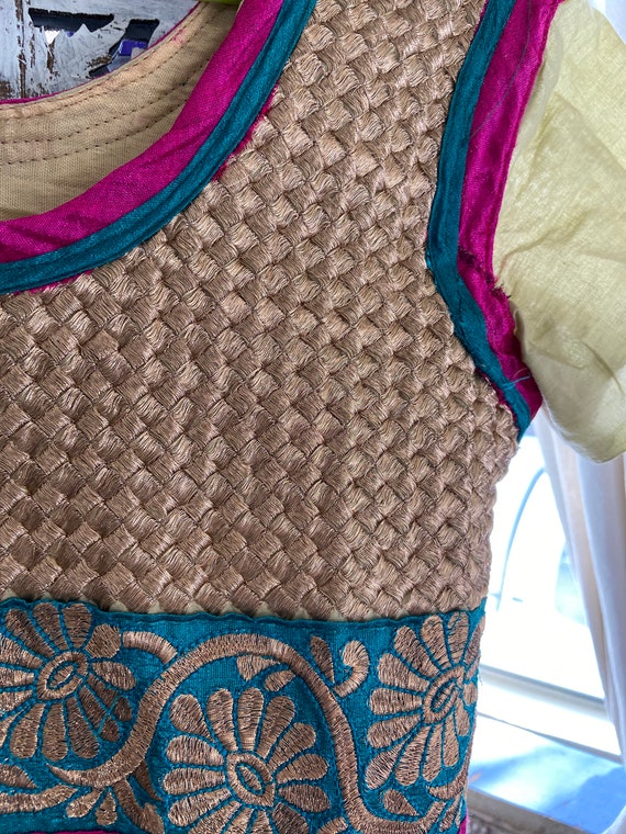 Khaki turquoise,fuschia & gold indian cotton  dre… - image 6