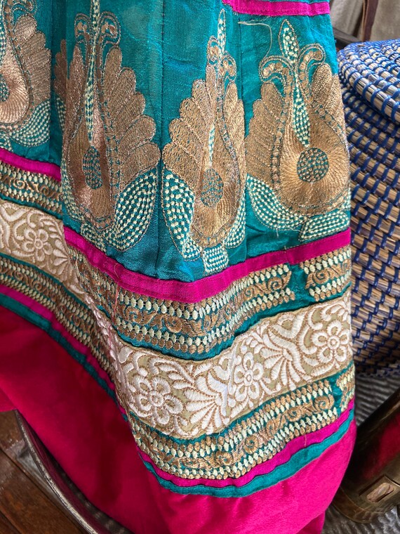 Khaki turquoise,fuschia & gold indian cotton  dre… - image 2
