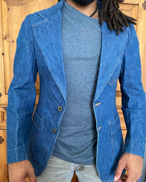 Vintage 70s Maverick denim jeans mens blazer jack… - image 9