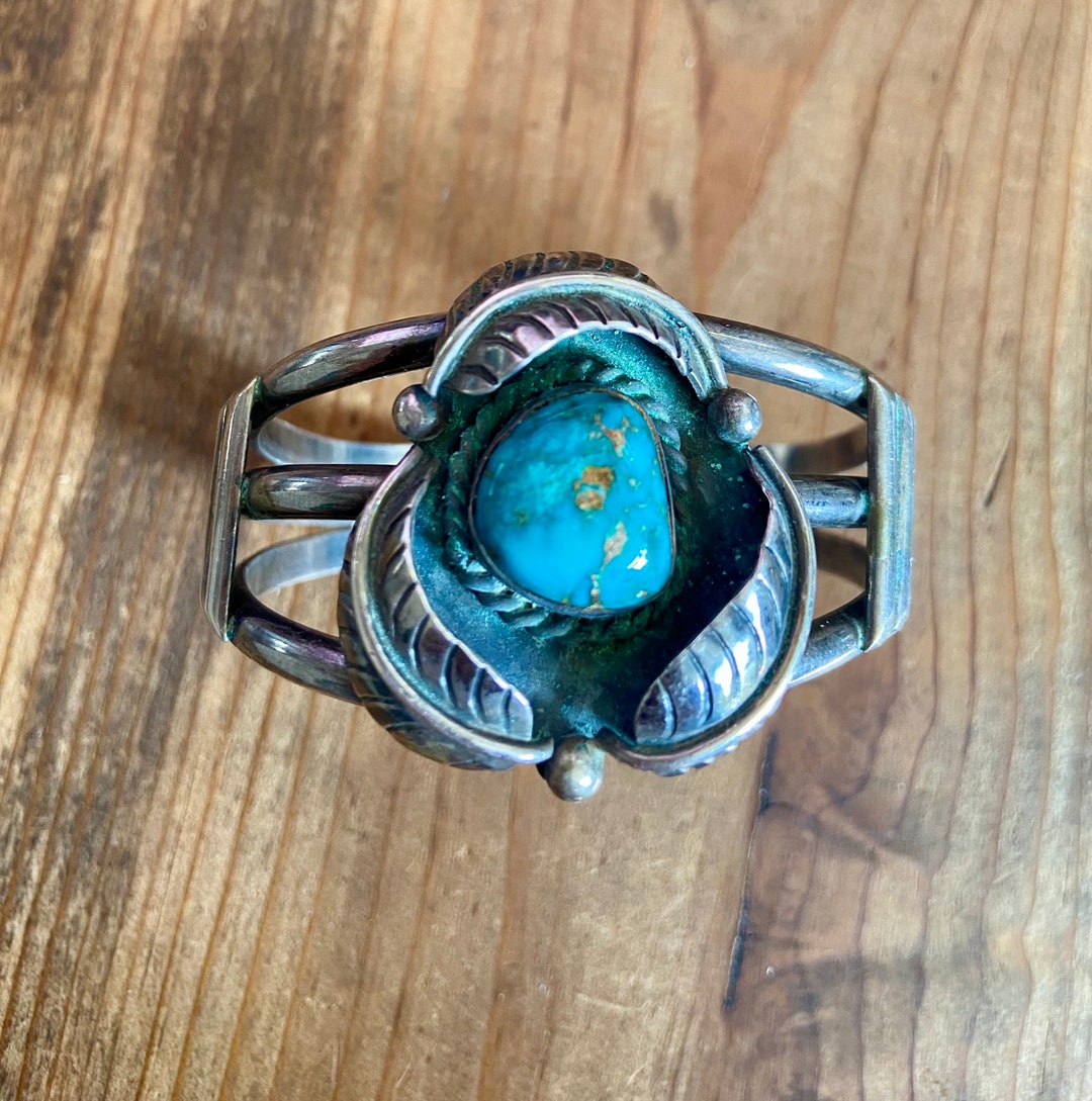 Vintage Sterling Silver Navajo Turquoise Cuff Bracelet - Etsy