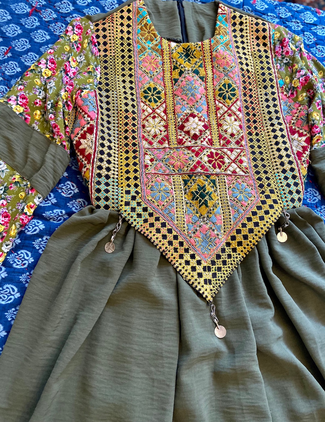Afghanistan Afghan Embroidered Dress Olive Embroidered Etsy
