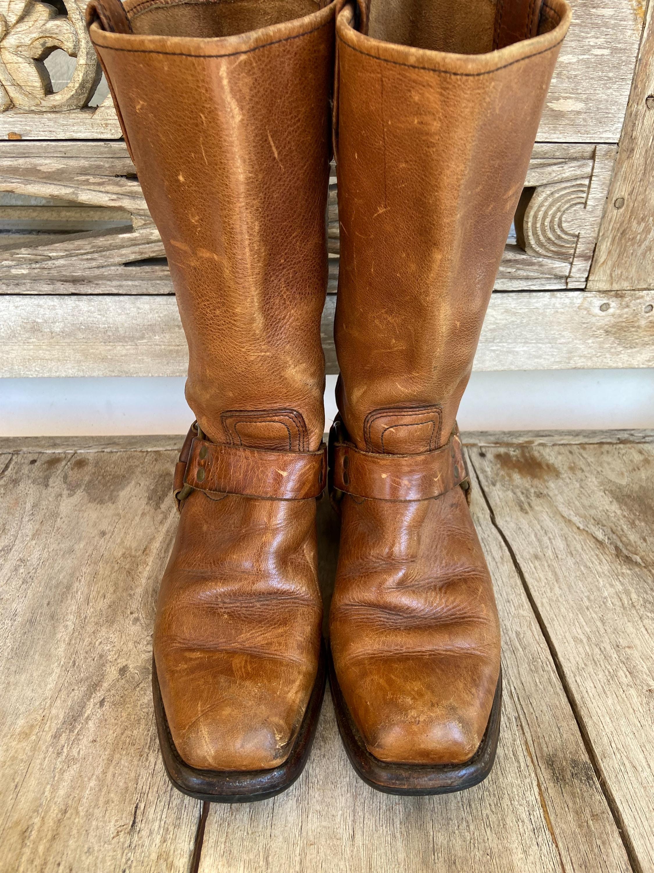 Frye Harness Square Toe Moto Men\'s Reddish Brown Leather  Size 10.5 Brown Mens 7.5 Motorcycle Boots Harness Ring Square Toe - Etsy main image 4
