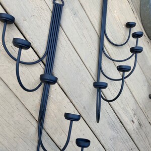 Huge pair of black wrought iron candelabra wall sconces boho gothic spanish revival castle farmhouse decor candle holders