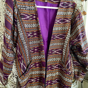 80s Vintage Thai Silk woven  jacket ikat oversize jacket M