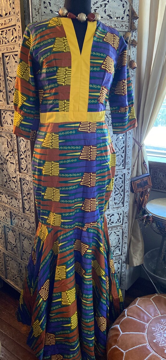 Ankara african fishtail dress gown brown, yellow … - image 1