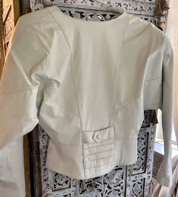 80s glam white leather jacket dolman sleeves Fab! - image 4
