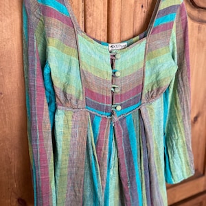 Colorful striped vintage indian cotton empire waist dress