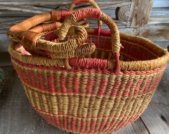 handmade african basket woven basket pink natural