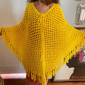 Vintage hand crocheted shawl yellow