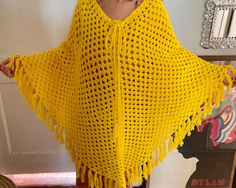 Vintage hand crocheted shawl yellow