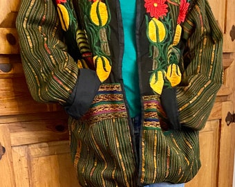 80s Vintage Guatemalan Embroidered jacket ikat oversize jacket