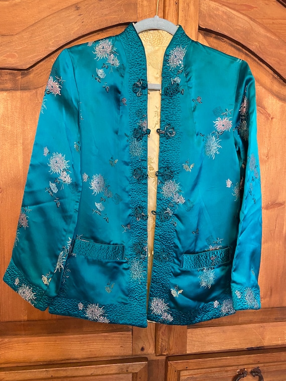 Vintage turquoise yellow chinese asian reversible… - image 1