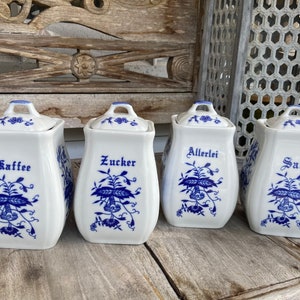 Vintage German blue & white 4 cannister set