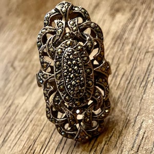 Vintage Art Nouveau deco marcasite ring silver