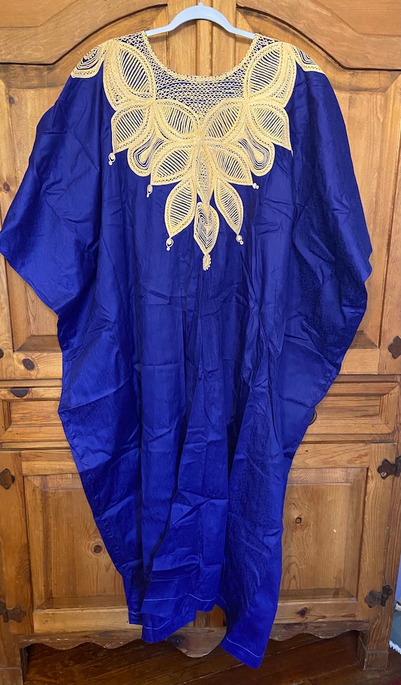 African Cotton Kaftan royal blue Free Size Plus Si