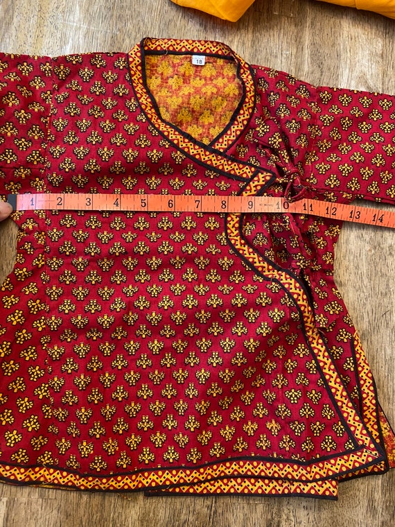 indian cotton dress kurta set red yellow for todd… - image 5