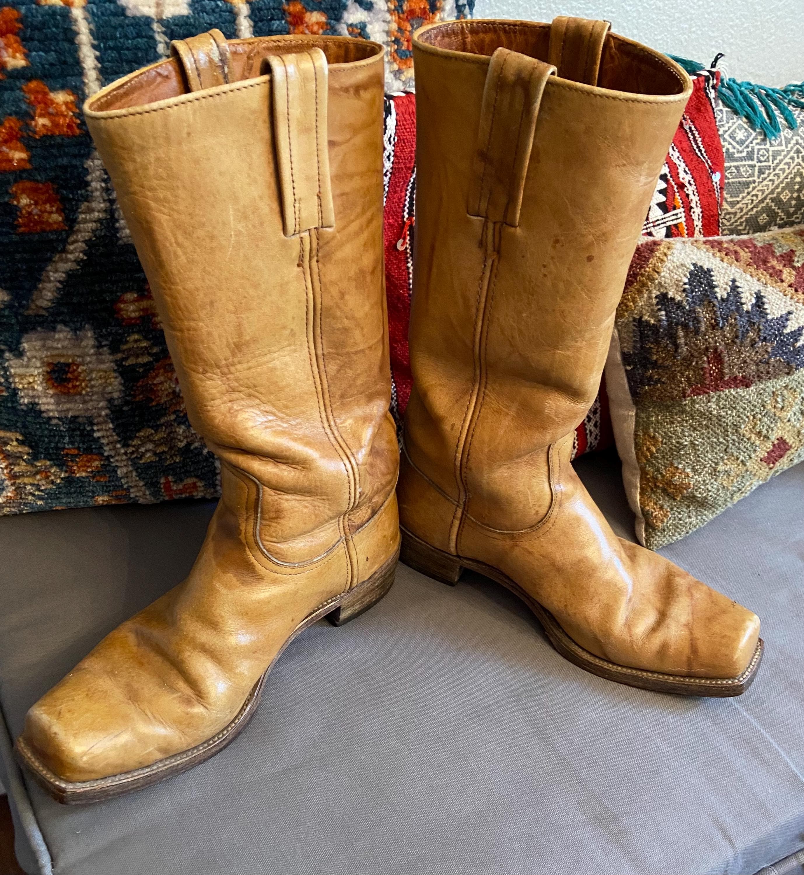 Vintage distressed FRYE Black Label campus boots banana leather square toe Mens 12 Etsy