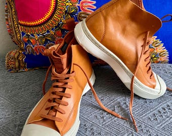Converse Jack Purcell tan leather  hi tops mens 6 womens 7.5