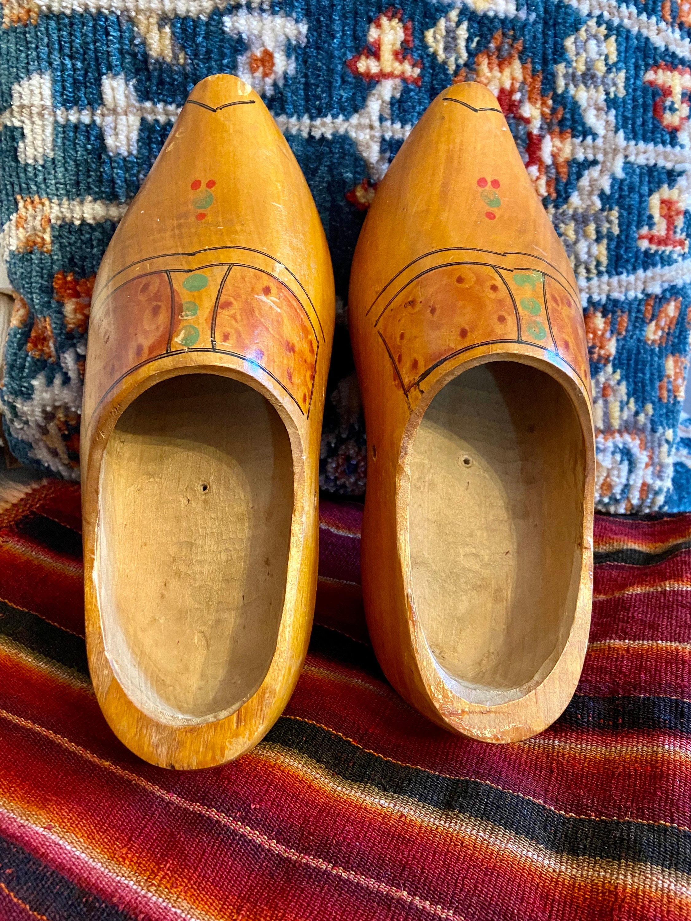 Vintage Swedish Hand Painted Wooden Gnome Shoes Wooden Doll Shoes