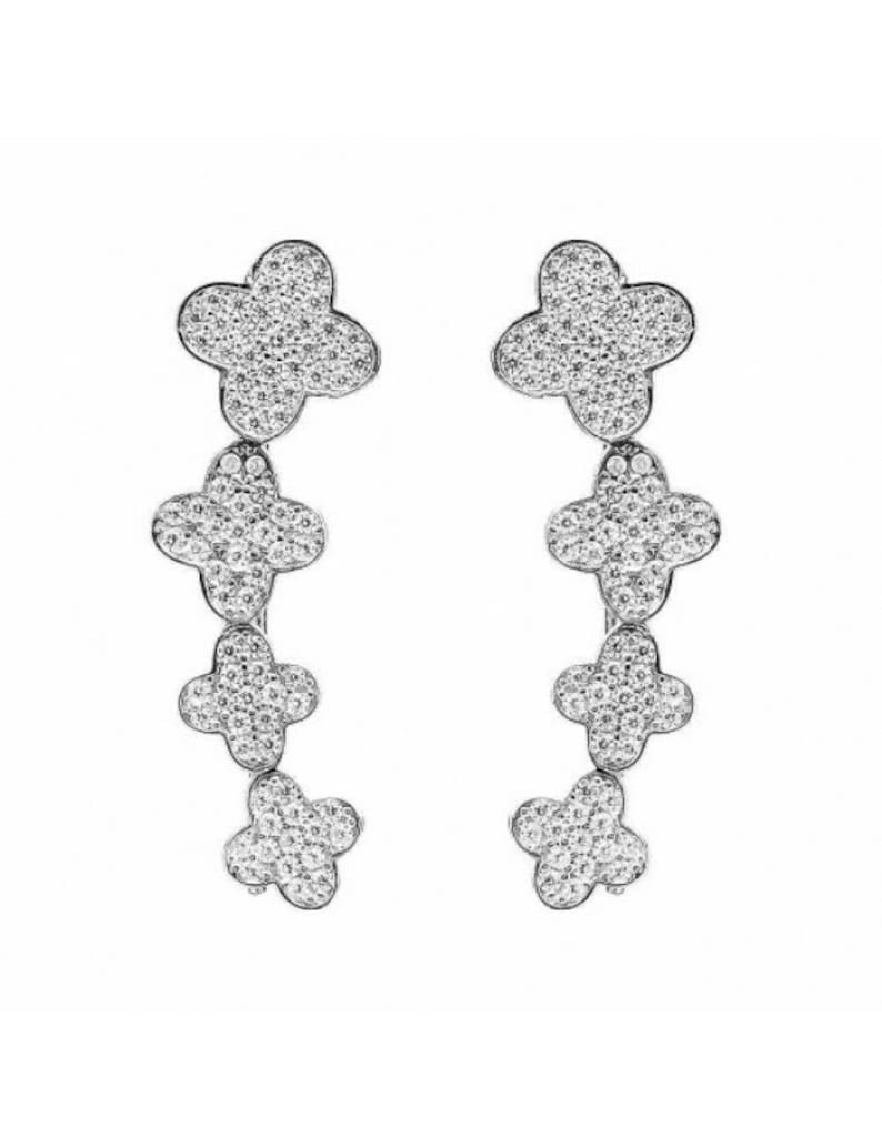 PAIR of Clover Sterling Silver Pave Ear Climbers Holiday Sale 925 Silver Ear CrawlersChristmas Present Gift for Her Crystal Ear Cuffs
