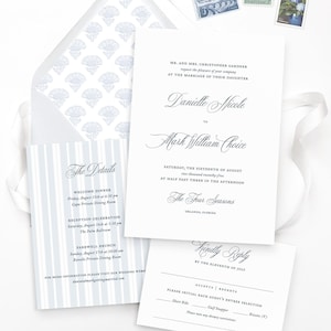 Classic Elegance Customizable Wedding Invitation Suite, Semi Custom Romantic Blue Wedding Invitation, Coastal Wedding Invtiations