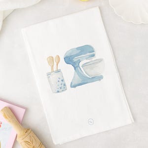 Watercolor Kitchen Mixer Flour Sack Tea Towel: Blue Baking Decor