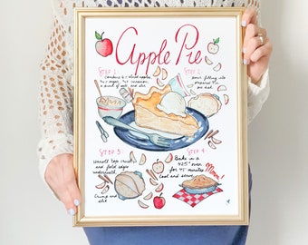 Apple Pie Recipe Art Print: Kitchen Baking Decor