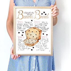 Banana Bread Recipe Art Print: Kitchen Sign, Comfort Food