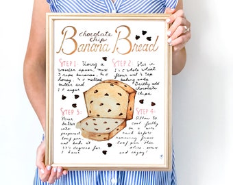 Banana Bread Recipe Art Print: Kitchen Sign, Comfort Food