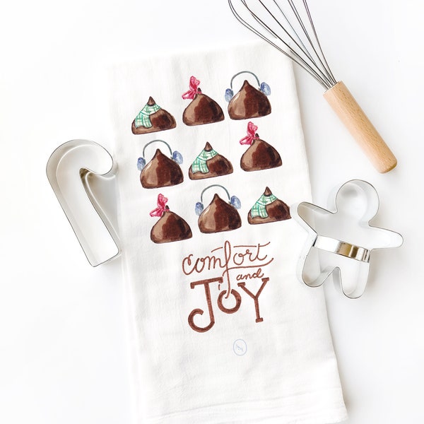 Holiday Chocolate Candy Tea Towel, Christmas Kitchen Decor, Holiday Party Hostess Gift, for Coworker, Present for Neighbor, Gift for Friend