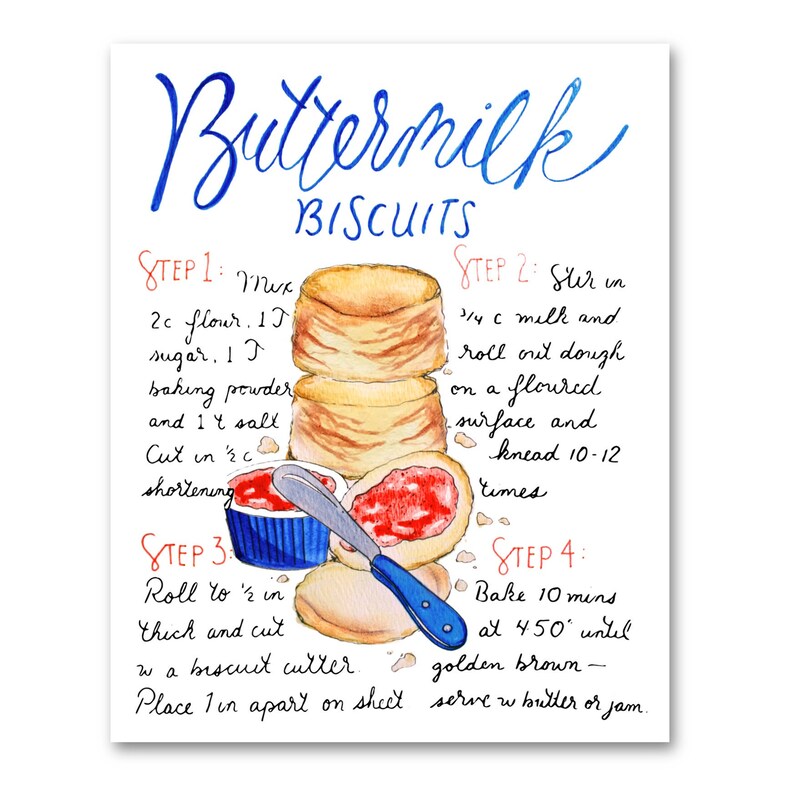 Buttermilk Biscuit Recipe Illustration Southern Kitchen Etsy