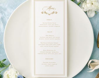 Classic Gold Wedding Menu Card: Elegant Reception Dinner Menu