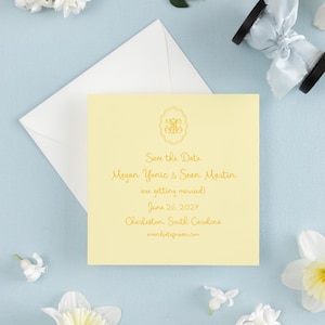 Monogram Wedding Save the Date Cards: Square Shape with Whimsical Monogram