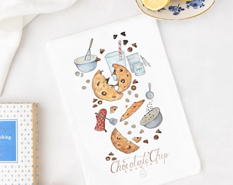 Paño de cocina con estampado de galletas con chispas de chocolate y saco de harina: decoración de cocina de algodón