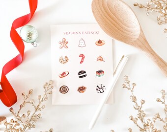 Seasons Eatings Greeting Card, Blank Inside Christmas Cookie Card, Pink Christmas Card, Card for Mom, Card for Sister,Card for Mother in Law